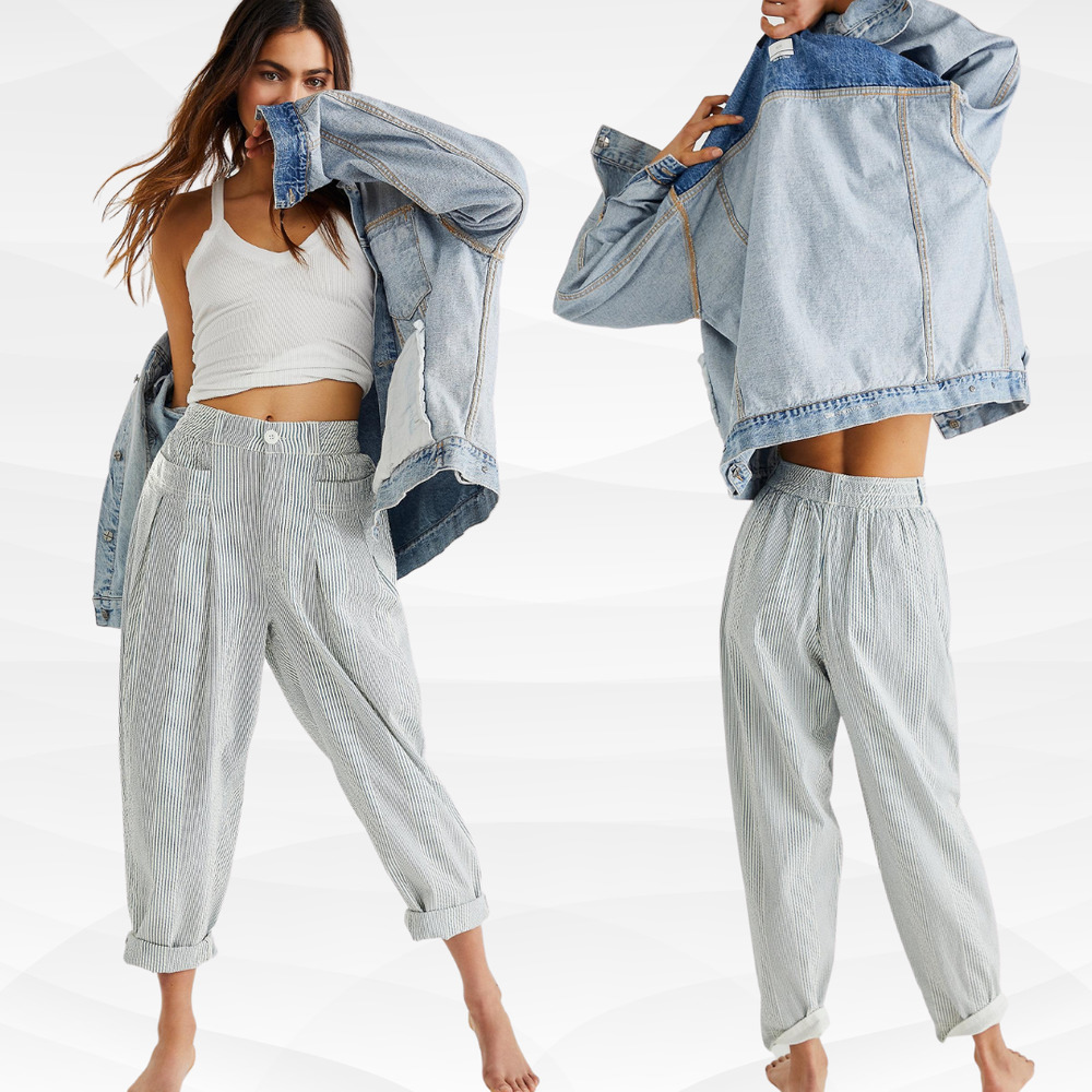 Free People Make A Stand Trouser Blue White Size L